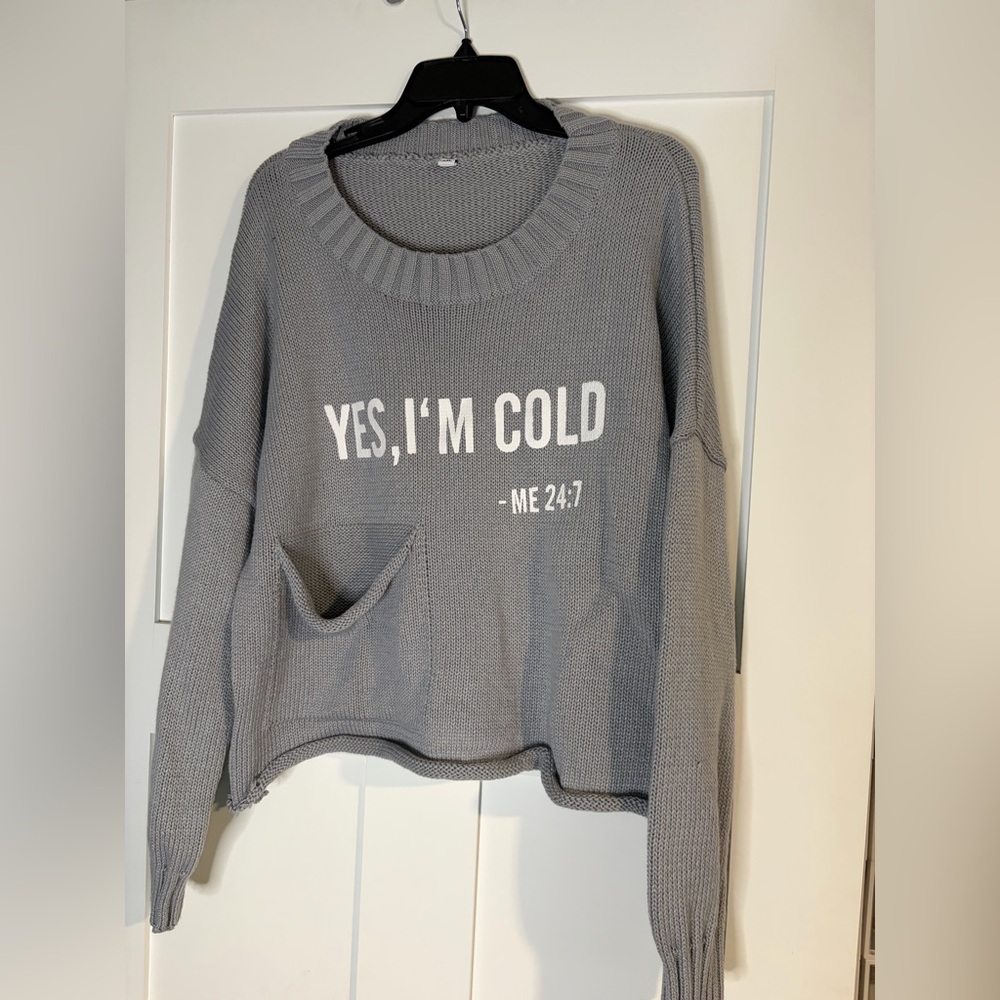 Gray Women's Sweater with‎ Pocket Detail